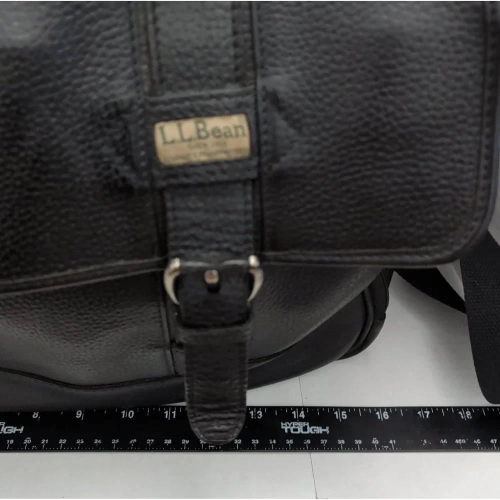 Vtg L.L. Bean Black Pebbled Leather Messenger Bag Satchel Casual Travel Laptop